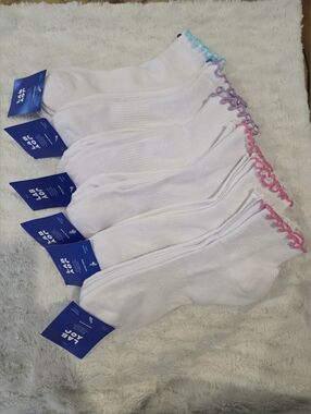 Lot of 6 2 Packs-Joy Lab Socks Womens Size 4-10 White Ruffled ( 12 Pairs Total)